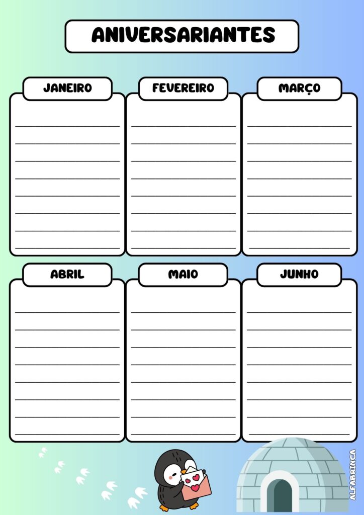 Planner 2026 - Pinguim - Arquivo pdf - Pronto para imprimir - Gratuito - Alfabrinca