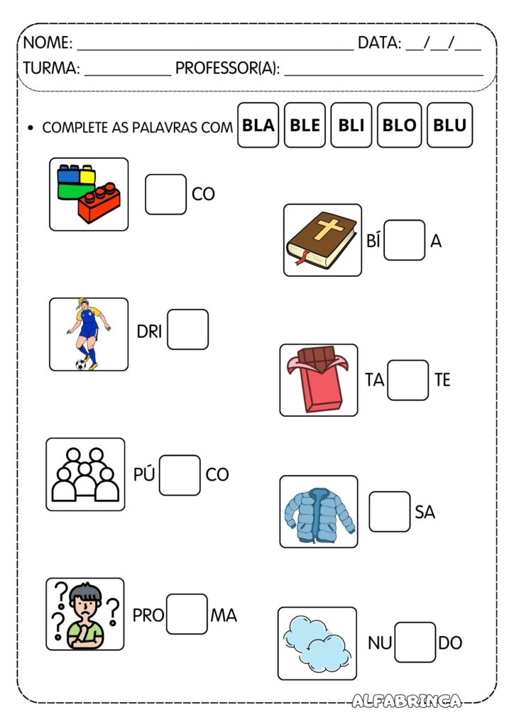Atividades para trabalhar sílabas complexas BL – Prontas para imprimir – Download gratuito