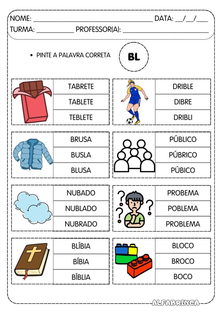 Atividades para trabalhar sílabas complexas BL – Prontas para imprimir – Download gratuito