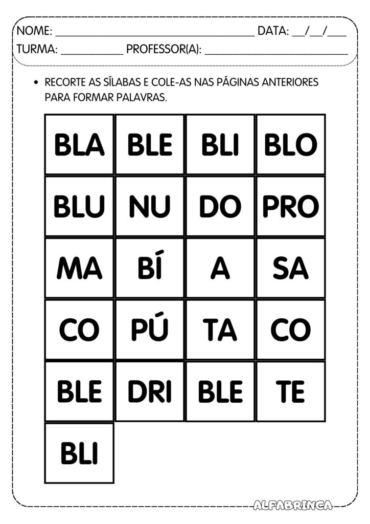 Atividades para trabalhar sílabas complexas BL – Prontas para imprimir – Download gratuito