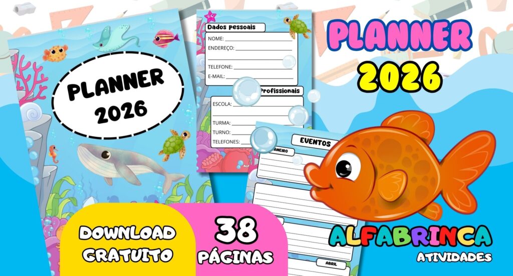 Planner 2026 - Fundo do Mar - Pronto para imprimir - Download gratuito