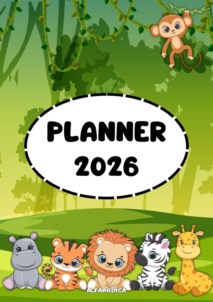 Planner 2026 - Animais baby - Download gratuito - Alfabrinca
