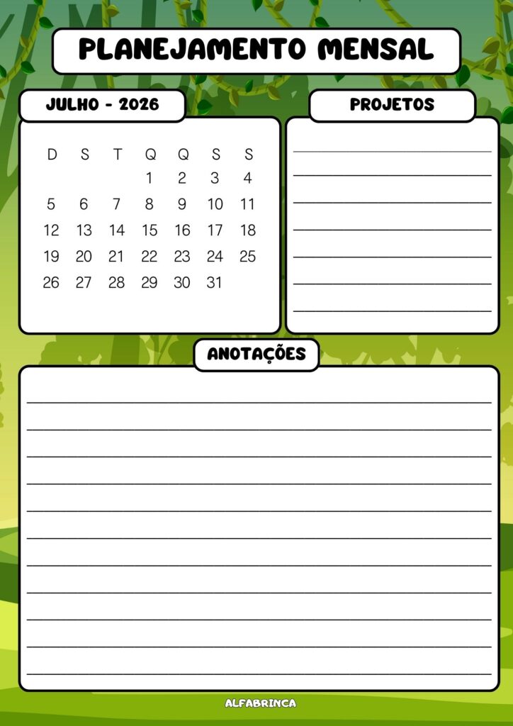 Planner 2026 - Animais baby - Download gratuito - Alfabrinca