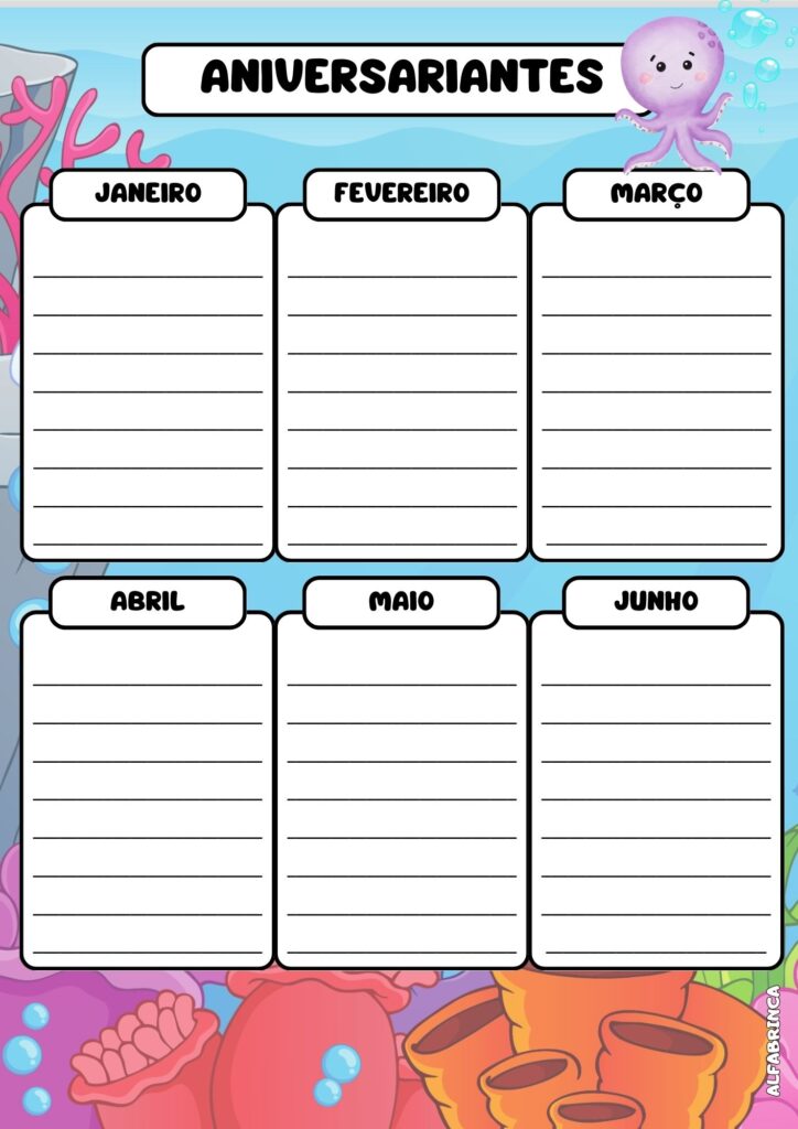 Planner 2026 - Fundo do Mar - Pronto para imprimir - Download gratuito