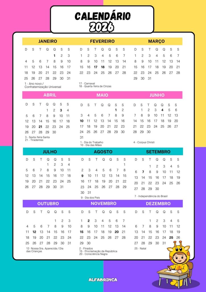 Agenda escolar 2026 - Alfabrinca - Arquivo pronto para imprimir - Download gratuito