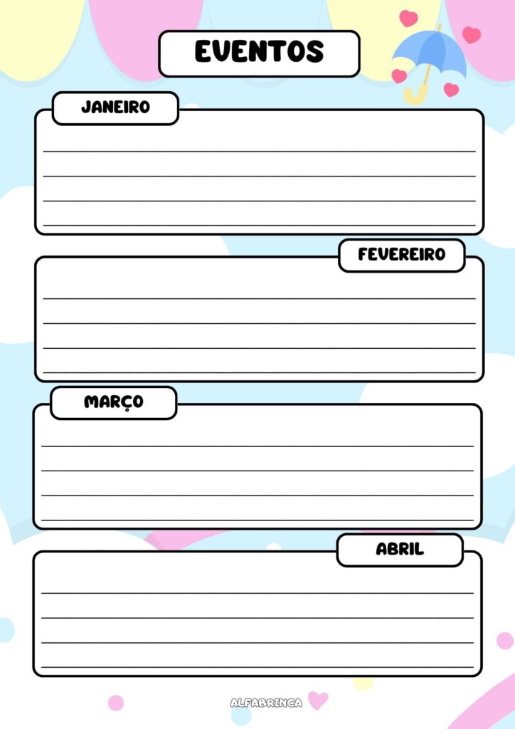 Planner 2026 - Chuva de Amor - Download gratuito - Alfabrinca