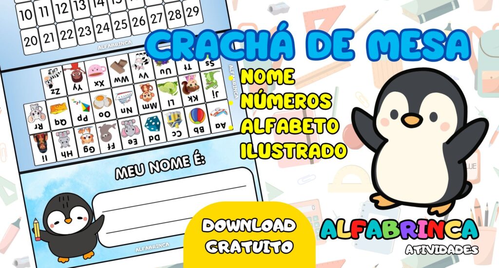 Crachá de Mesa – Tema: Pinguim – Download gratuito no site Alfabrinca