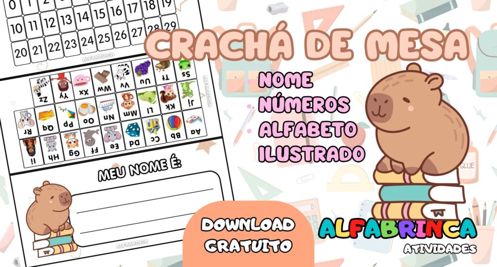 Crachá de Mesa – Tema: Capivara – Download gratuito no site Alfabrinca