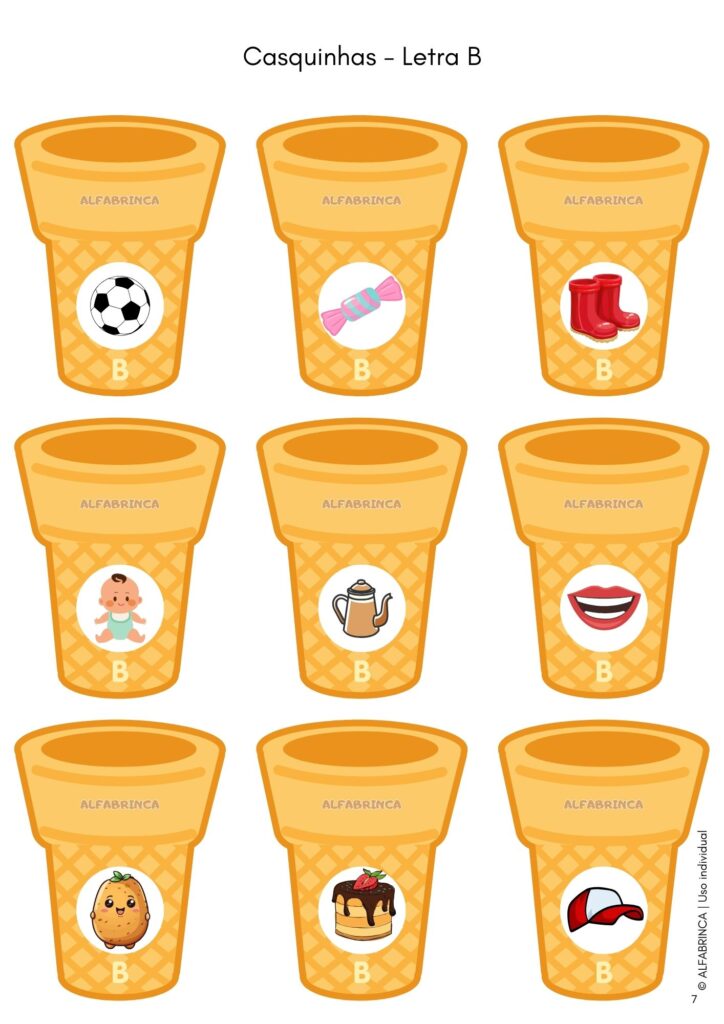 Consciência silábica na prática - Recurso Sorvete Colorido - Alfabrinca