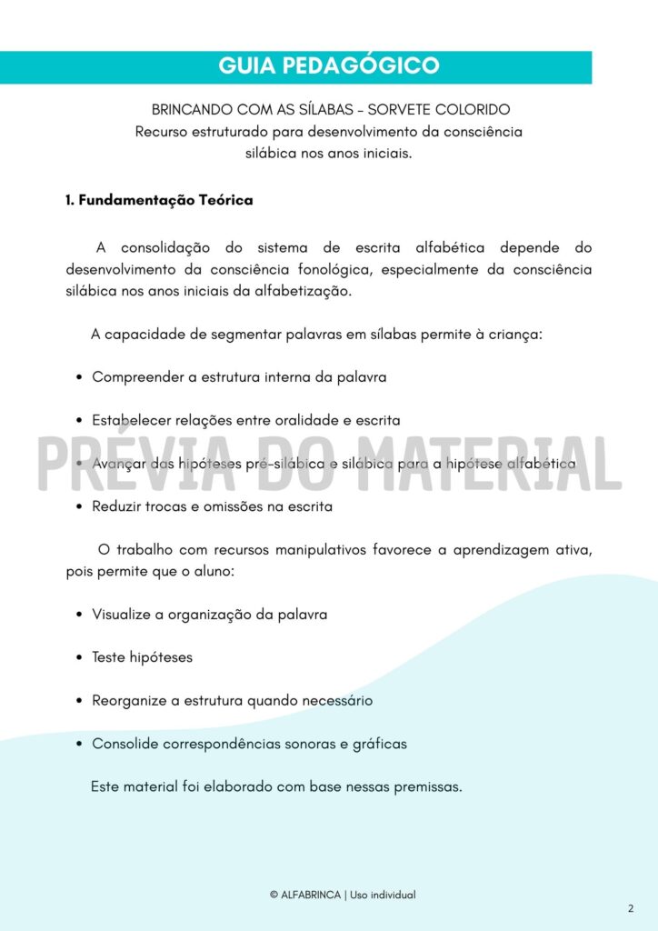 Consciência silábica na prática - Recurso Sorvete Colorido - Alfabrinca