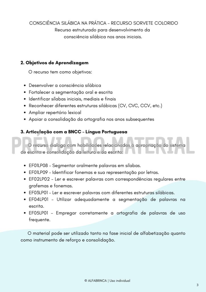 Consciência silábica na prática - Recurso Sorvete Colorido - Alfabrinca