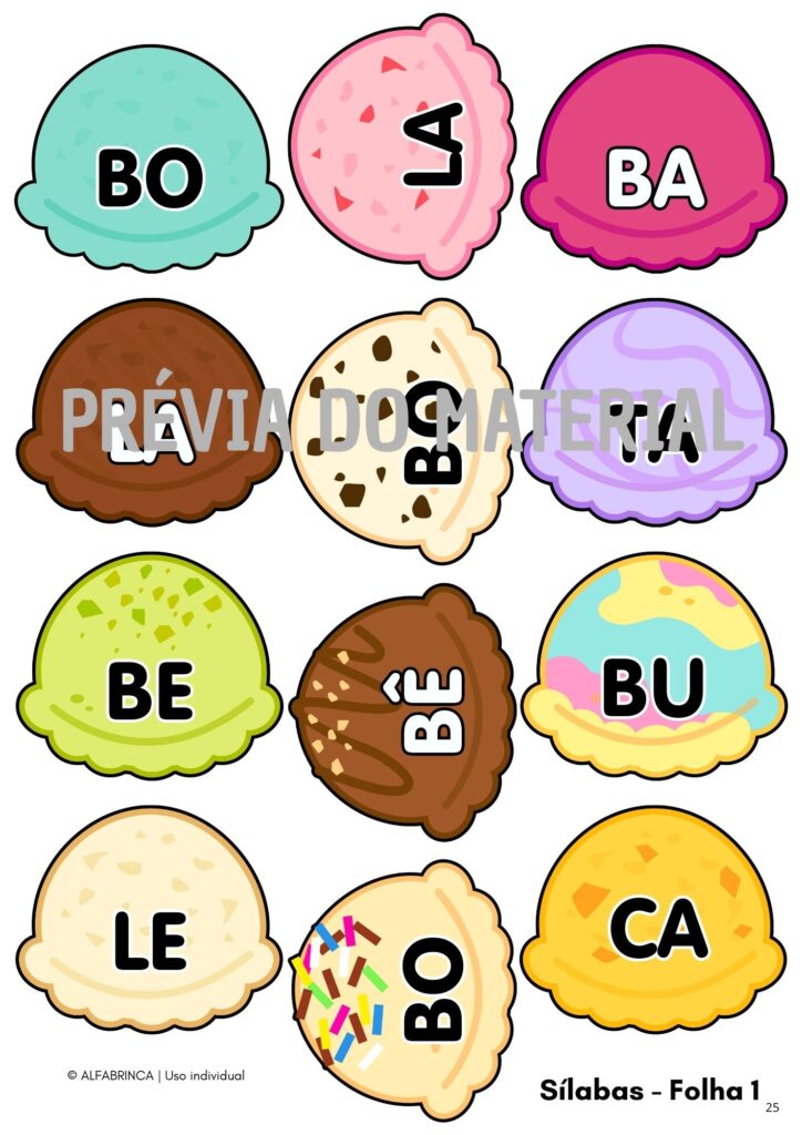 Consciência Silábica na Prática - Recurso Sorvete Colorido (PDF)