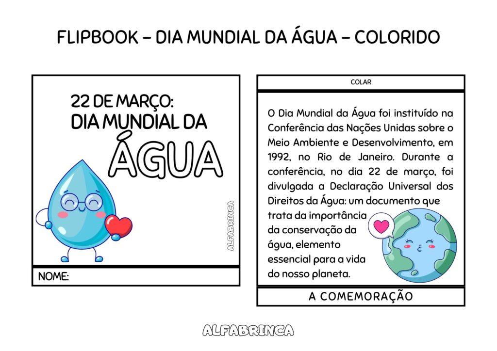 Dia Mundial da Água - 22 de março - Flipbook - Atividade pronta para imprimir - Alfabrinca