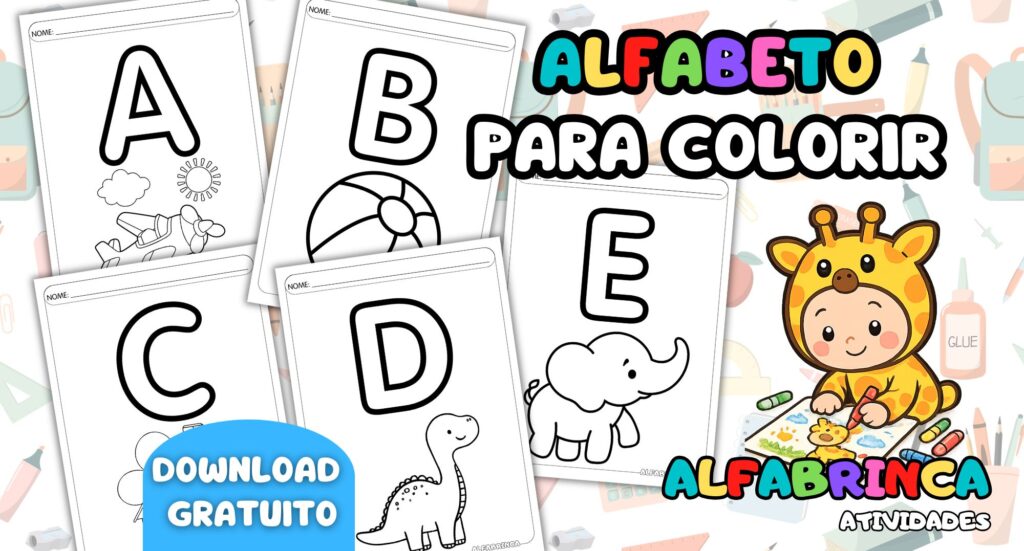 Alfabeto ilustrado para colorir - Alfabrinca