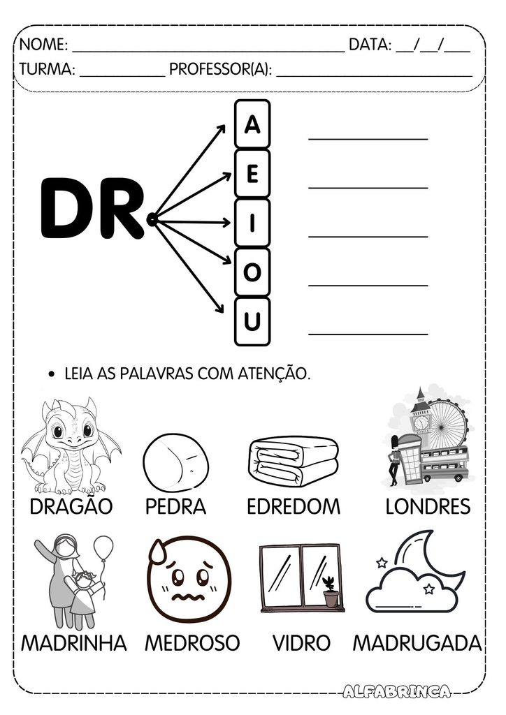 Atividades com DR para alfabetização – DRA DRE DRI DRO DRU