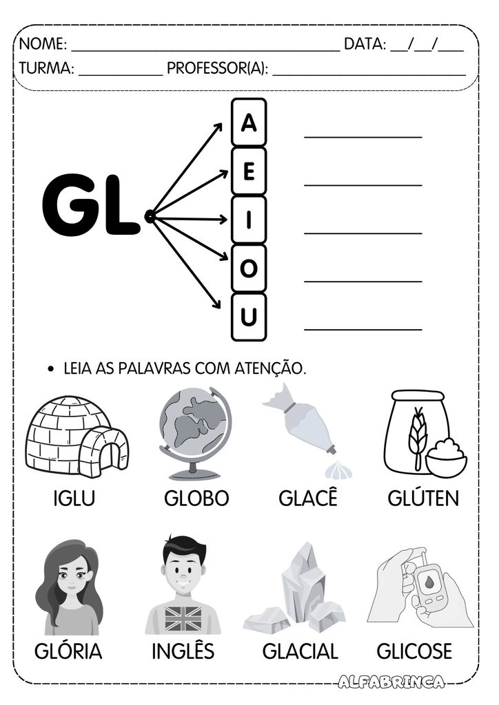 Atividades com GL para Alfabetização – GLA, GLE, GLI, GLO e GLU