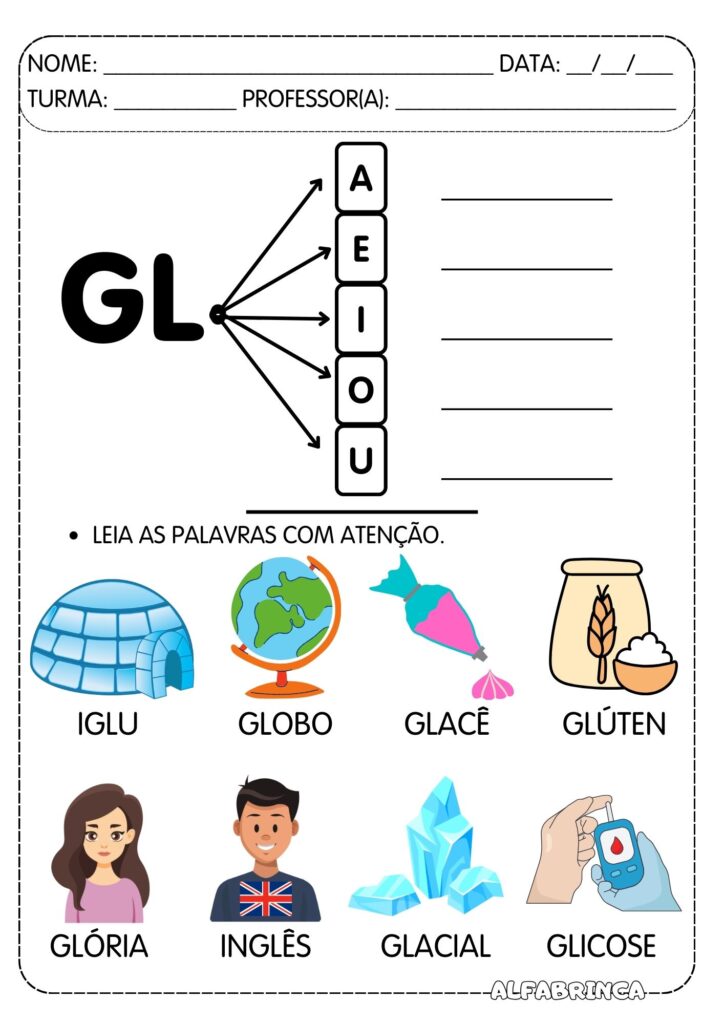 Atividades com GL para Alfabetização |  Leitura + Escrita + Caça-palavras + Ditado + Ficha de leitura - Prontos para Imprimir