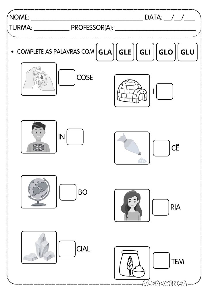 Atividades com GL para Alfabetização – GLA, GLE, GLI, GLO e GLU