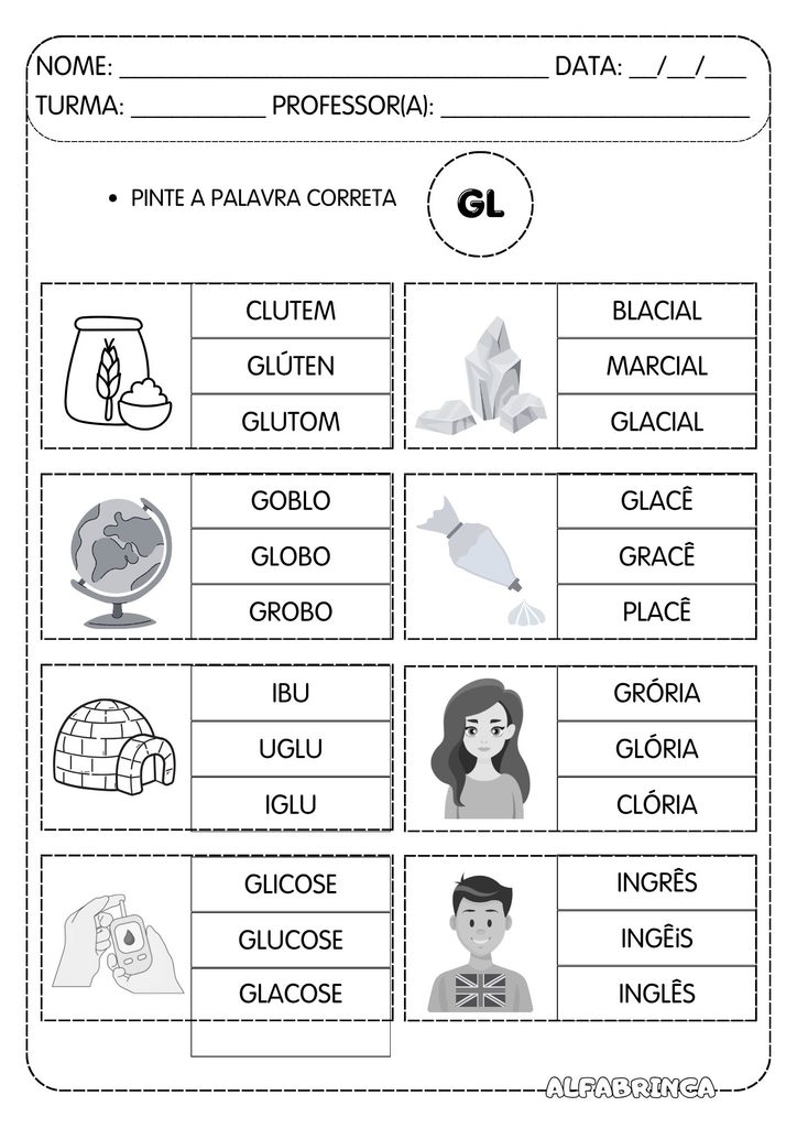 Atividades com GL para Alfabetização – GLA, GLE, GLI, GLO e GLU