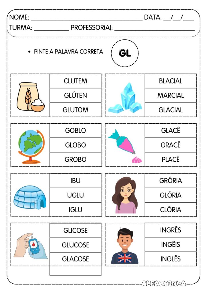 Atividades com GL para Alfabetização |  Leitura + Escrita + Caça-palavras + Ditado + Ficha de leitura - Prontos para Imprimir