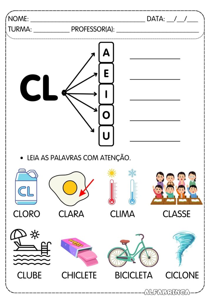 Atividades com CL para Alfabetização | Leitura + Escrita + Caça-palavras + Ditado + Ficha de leitura - Pronto para imprimir