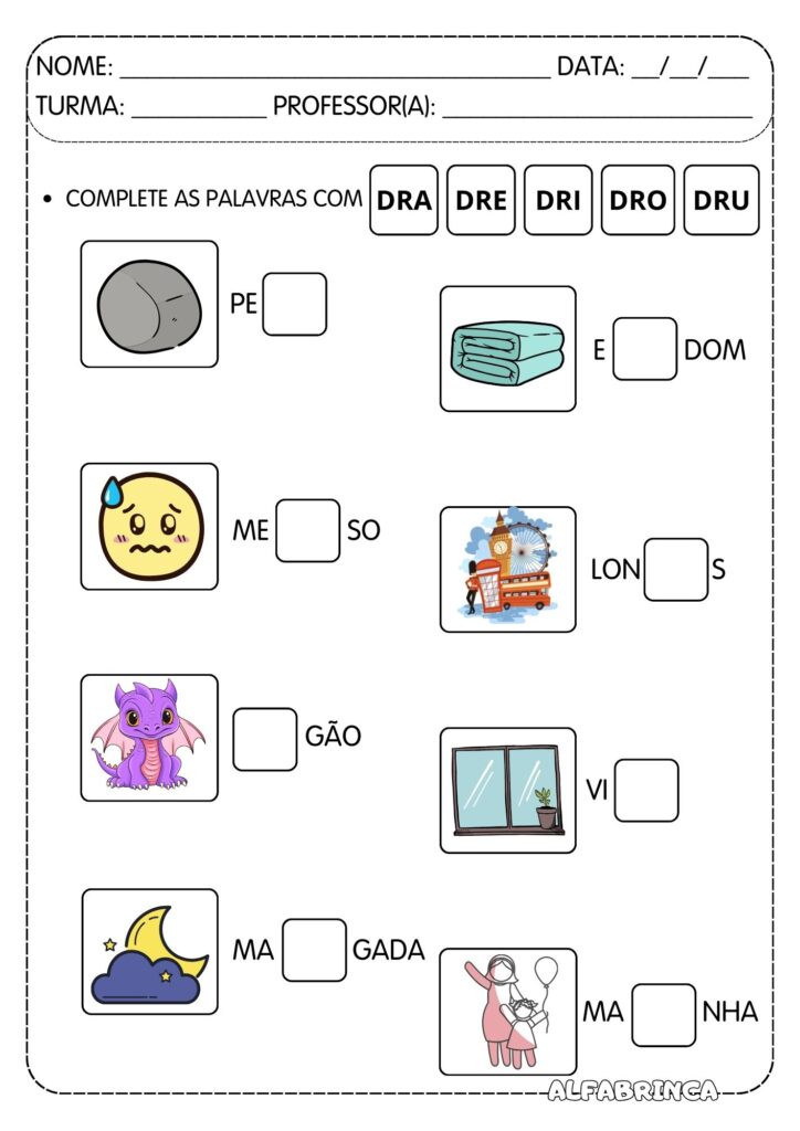 Atividades com DR para Alfabetização | Leitura + Escrita + Caça-palavras + Ditado + Ficha de leitura | Pronto para imprimir
