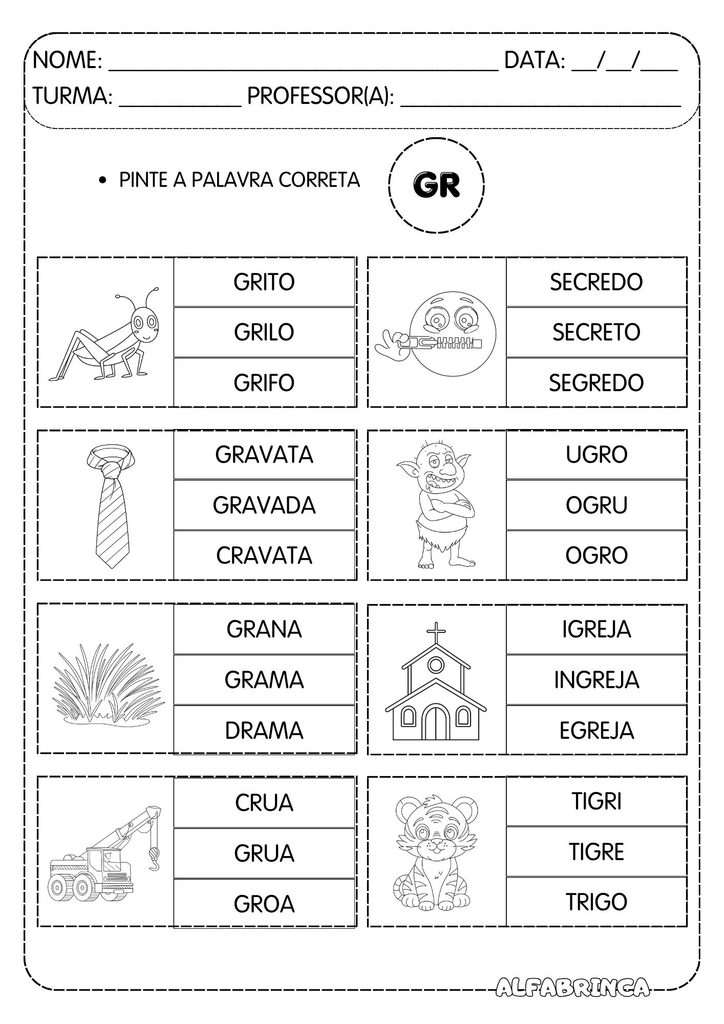 Atividades com GR – GRA, GRE, GRI, GRO e GRU para alfabetização.