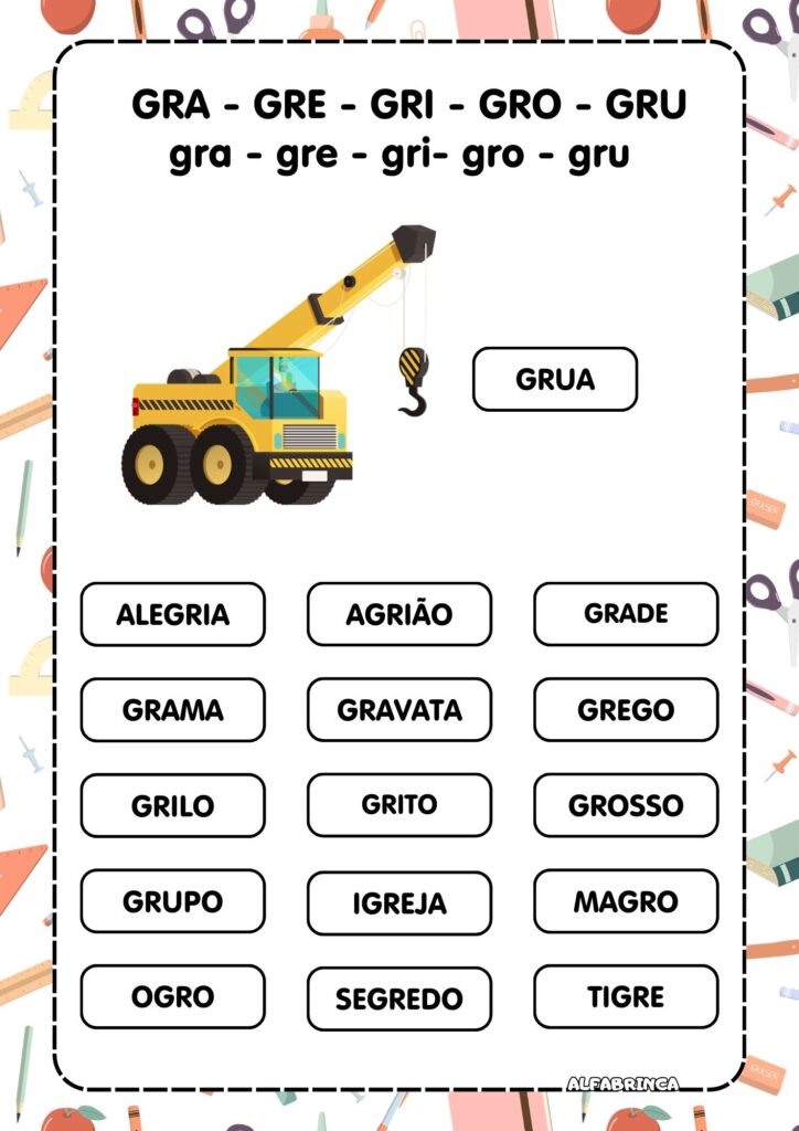 Atividades com GR para Alfabetização  Leitura + atividades + ficha de leitura prontas para Imprimir - Alfabrinca