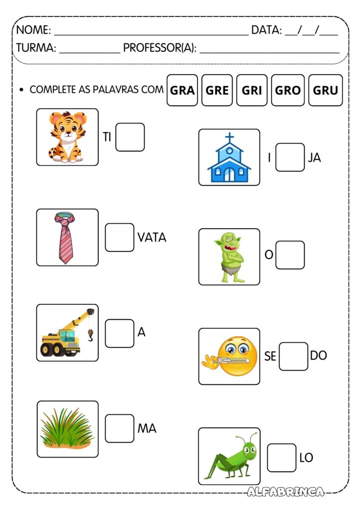 Atividades com GR para Alfabetização  Leitura + atividades + ficha de leitura prontas para Imprimir - Alfabrinca