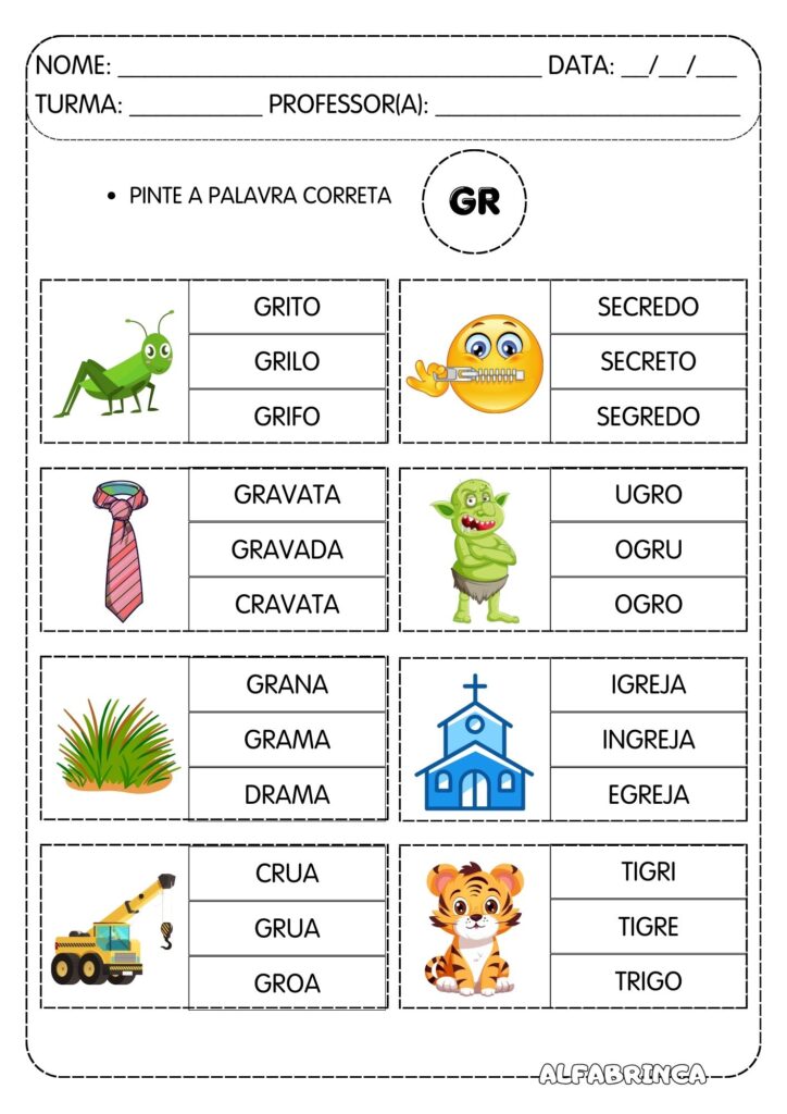 Atividades com GR para Alfabetização  Leitura + atividades + ficha de leitura prontas para Imprimir - Alfabrinca