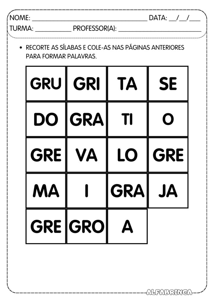 Atividades com GR para Alfabetização  Leitura + atividades + ficha de leitura prontas para Imprimir - Alfabrinca