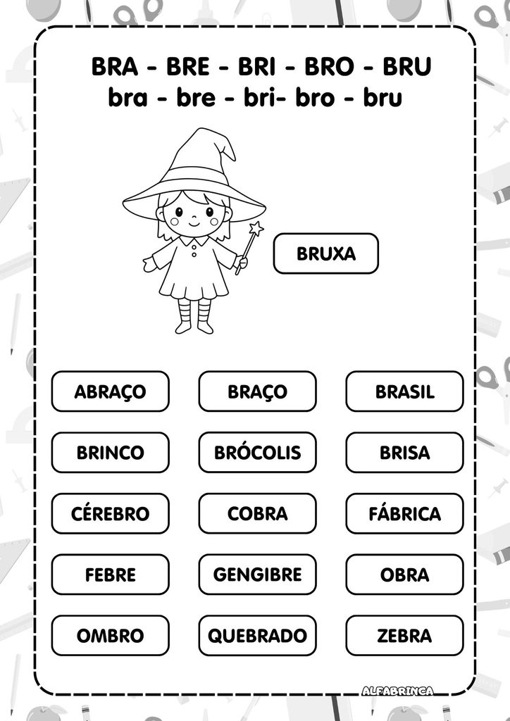 Atividades com BR para alfabetização grátis para imprimir com BRA, BRE, BRI, BRO e BRU