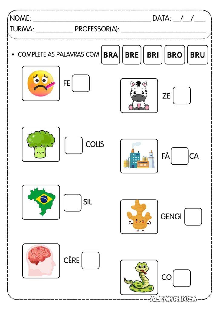 Atividades para trabalhar sílabas complexas BR - Pronto para imprimir - Download gratuito