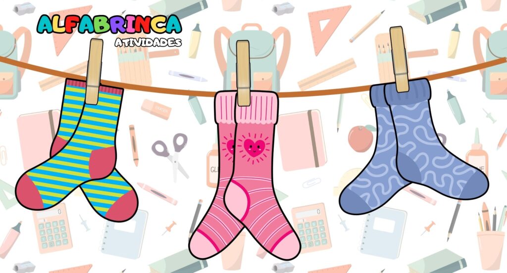 Encontre os pares de meia - Atividade de pareamento pronta para imprimir - Alfabrinca