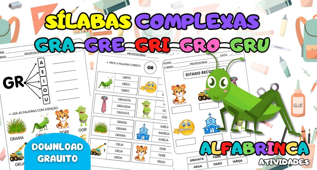Atividades com GR para Alfabetização Leitura + atividades + ficha de leitura prontas para Imprimir - Alfabrinca