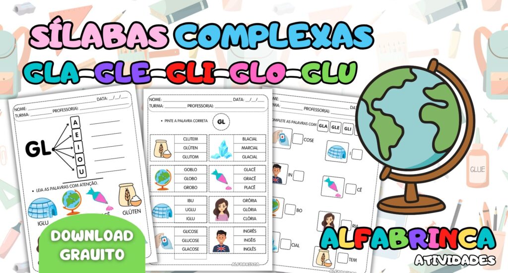 Atividades com GL para Alfabetização | Leitura + Escrita + Caça-palavras + Ditado + Ficha de leitura - Prontos para Imprimir
