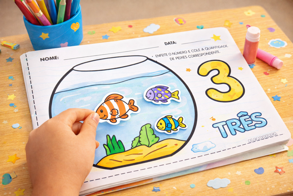 Números e quantidades - Aquário e peixinhos - Recurso pronto para imprimir