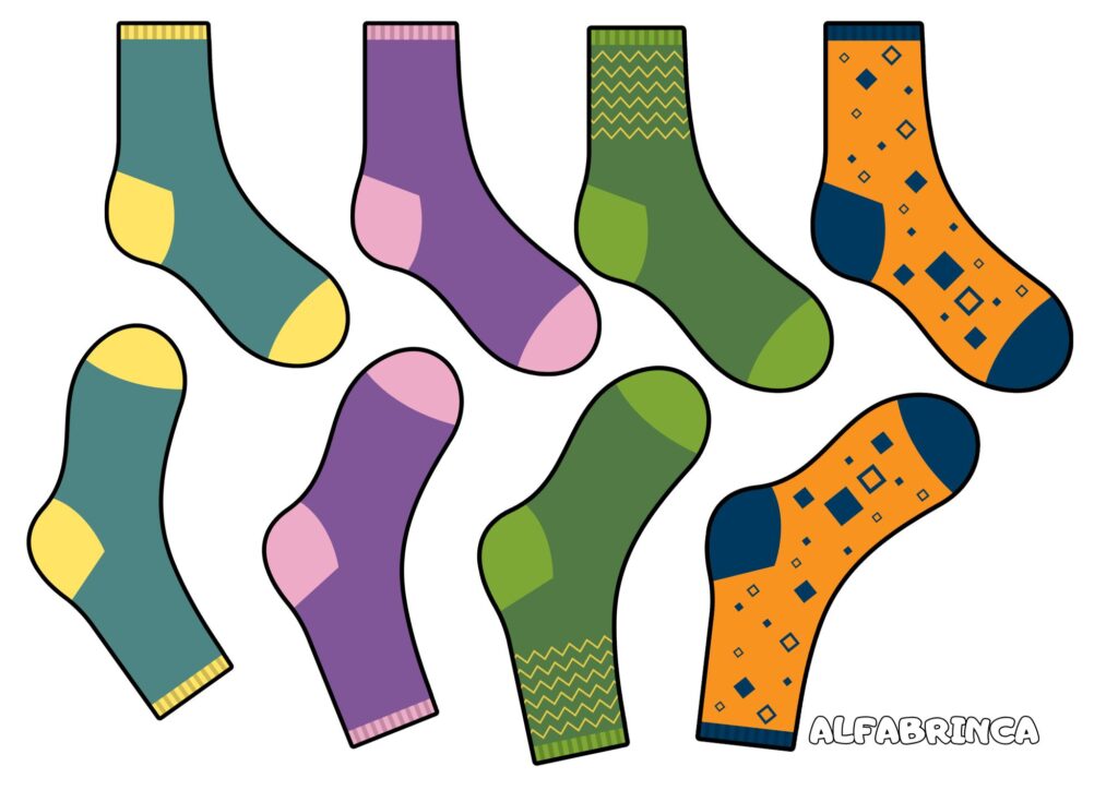 Encontre os pares de meia - Atividade de pareamento pronta para imprimir - Alfabrinca