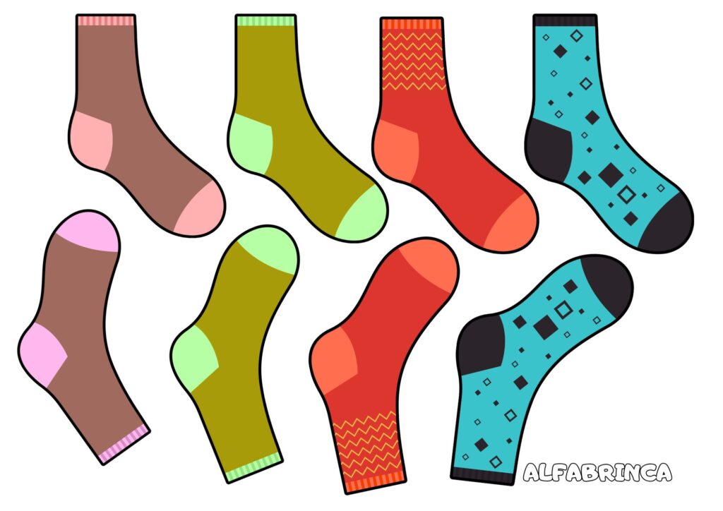 Encontre os pares de meia - Atividade de pareamento pronta para imprimir - Alfabrinca