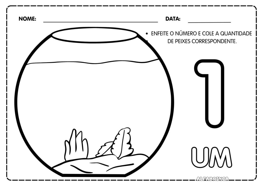Números e quantidades - Aquário e peixinhos - Recurso pronto para imprimir