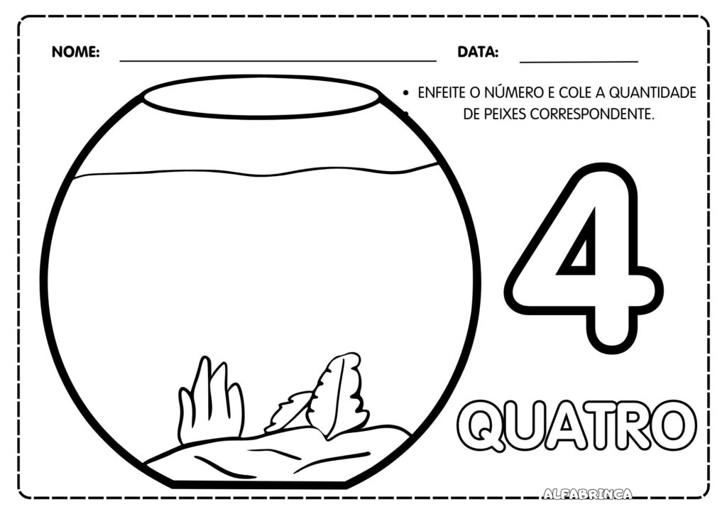 Números e quantidades - Aquário e peixinhos - Recurso pronto para imprimir