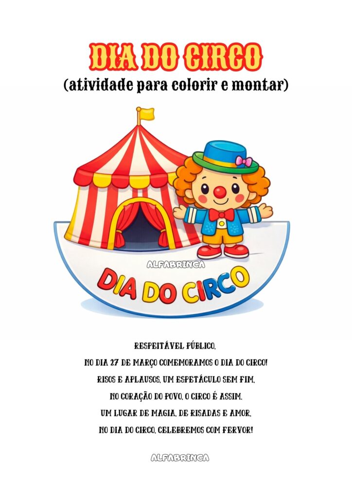 Dia do Circo - Colorir e montar - atividade pronta para imprimir - Alfabrinca