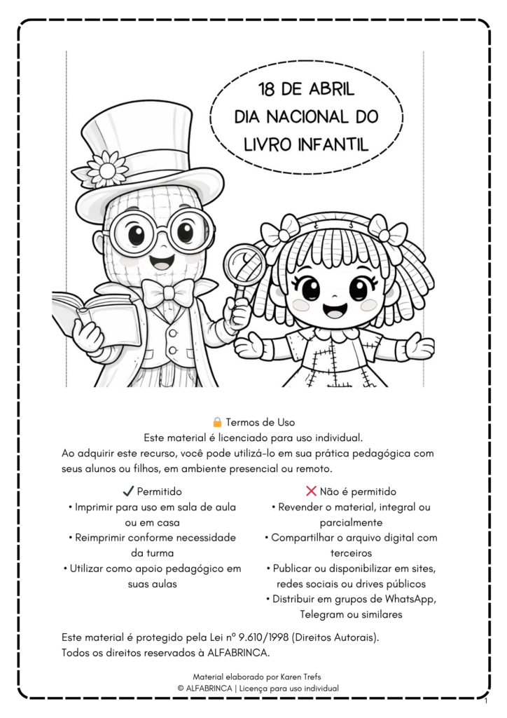 Kit Dia Nacional do Livro Infantil – Atividades + Lembrancinha 3D + Painel (PDF Imprimível)