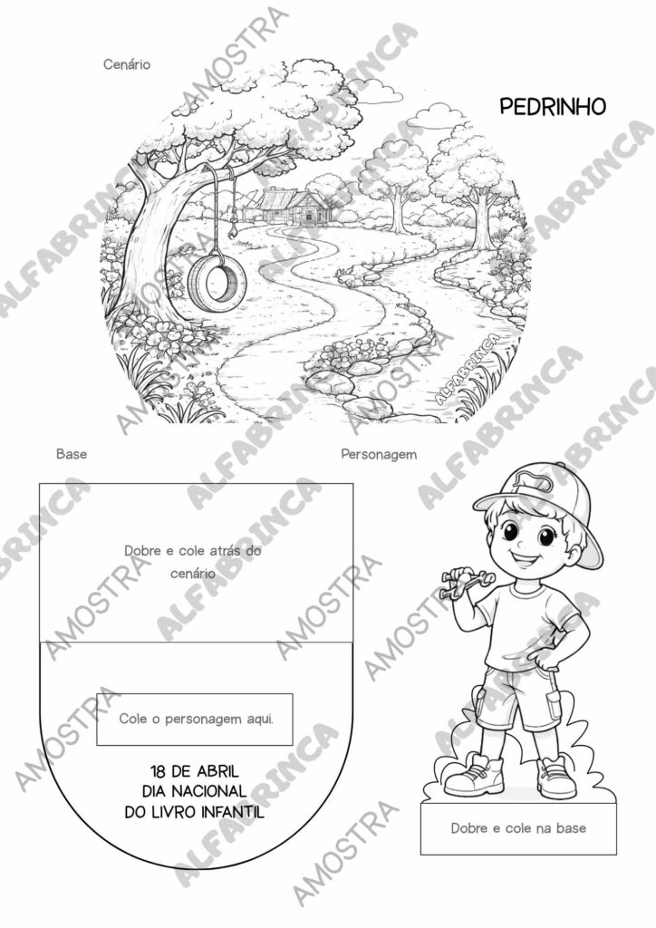 Kit Dia Nacional do Livro Infantil – Atividades + Lembrancinha 3D + Painel (PDF Imprimível)