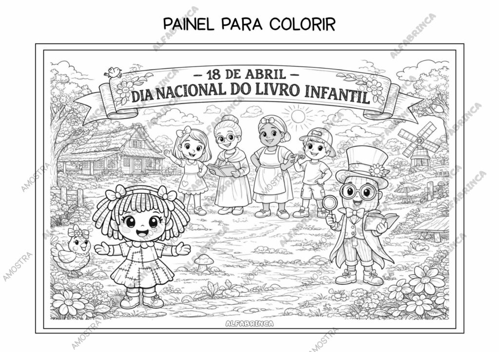 Kit Dia Nacional do Livro Infantil – Atividades + Lembrancinha 3D + Painel (PDF Imprimível)