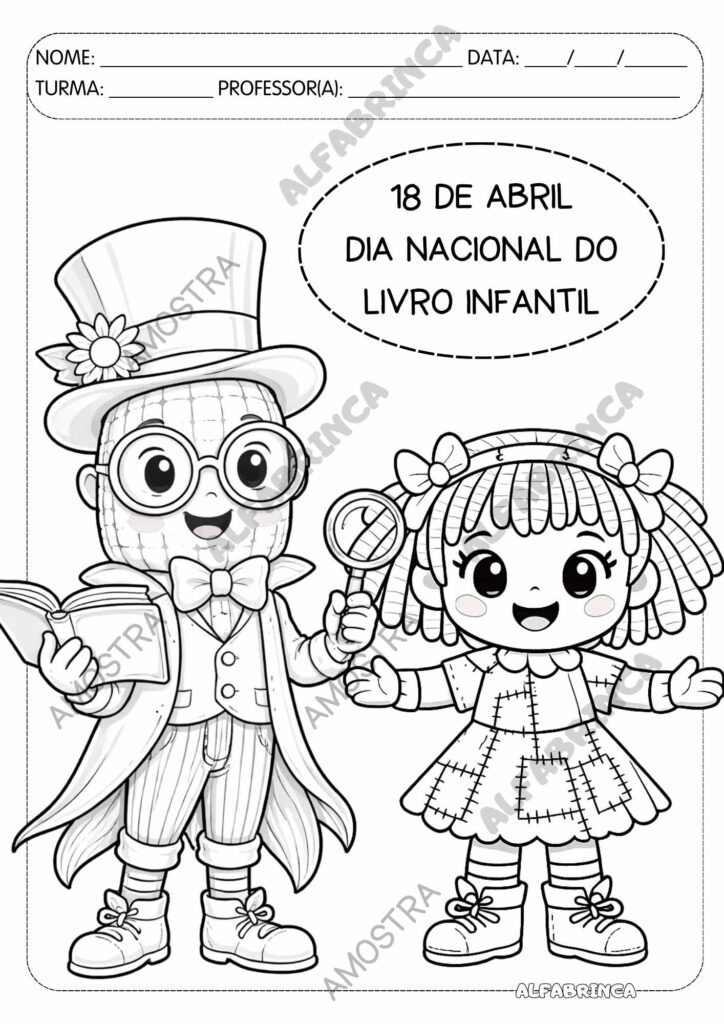 Kit Dia Nacional do Livro Infantil – Atividades + Lembrancinha 3D + Painel (PDF Imprimível)