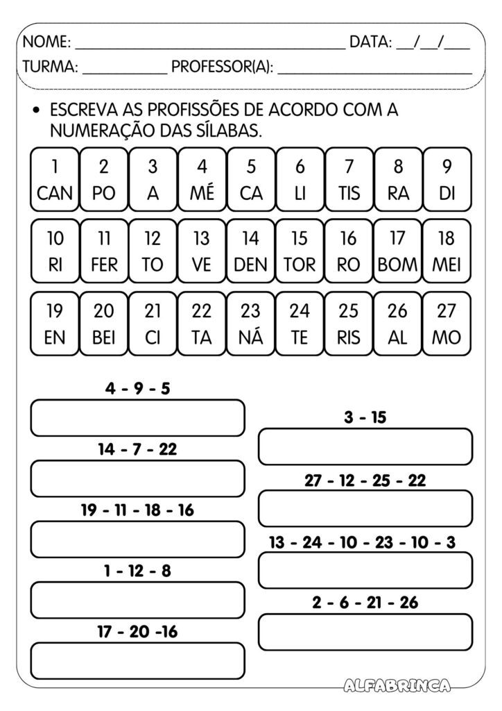 Sequência didática - PROFISSÕES - Alfabetização - Pronto para imprimir - Alfabrinca