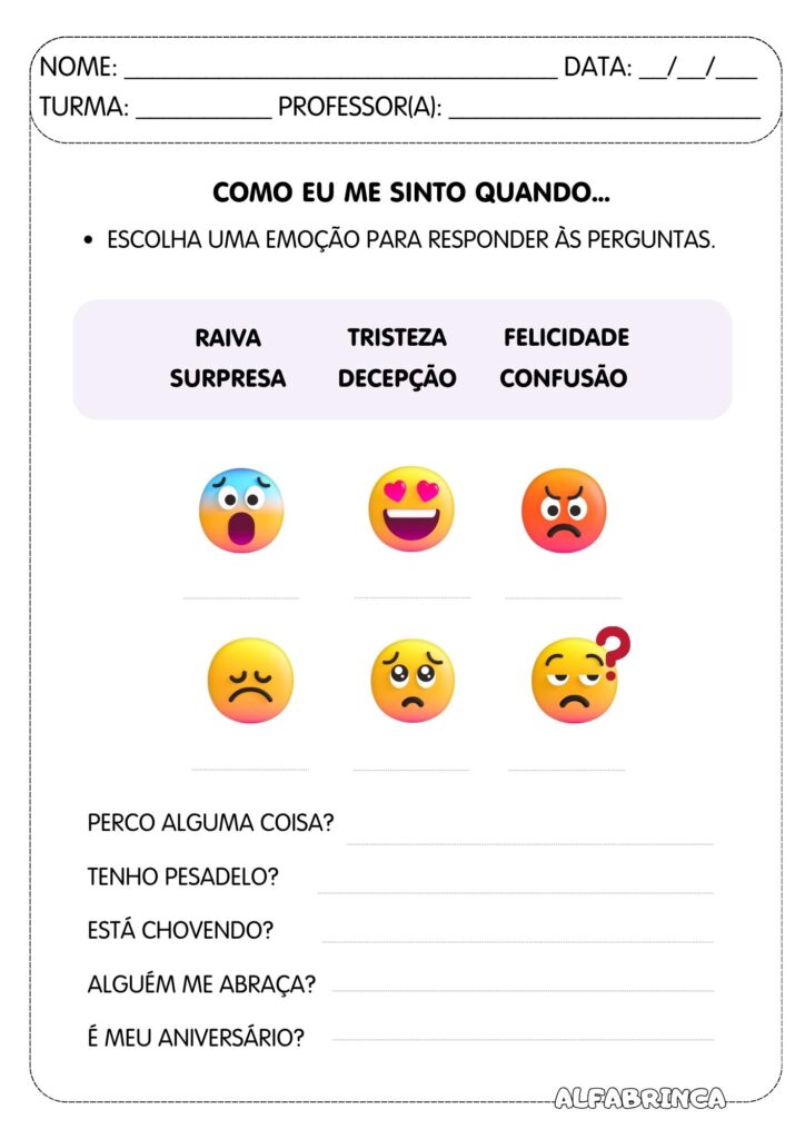 Conjunto de Atividades - Emoções e Sentimentos (PDF gratuito para imprimir)