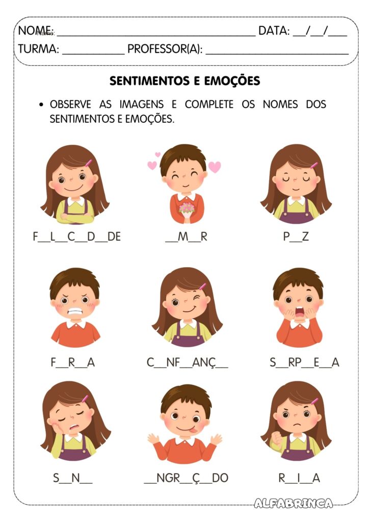 Conjunto de Atividades - Emoções e Sentimentos (PDF gratuito para imprimir)