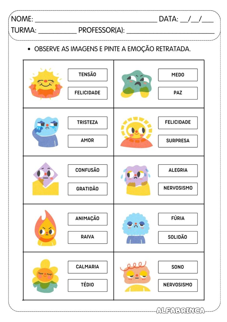 Conjunto de Atividades - Emoções e Sentimentos (PDF gratuito para imprimir)